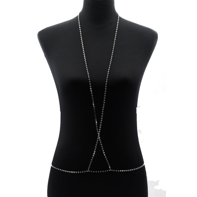 Sexy Chains Necklace Women Harness Bra Sparkle Body Necklace Chain Statement Crystal Necklace Fashion Jewelry