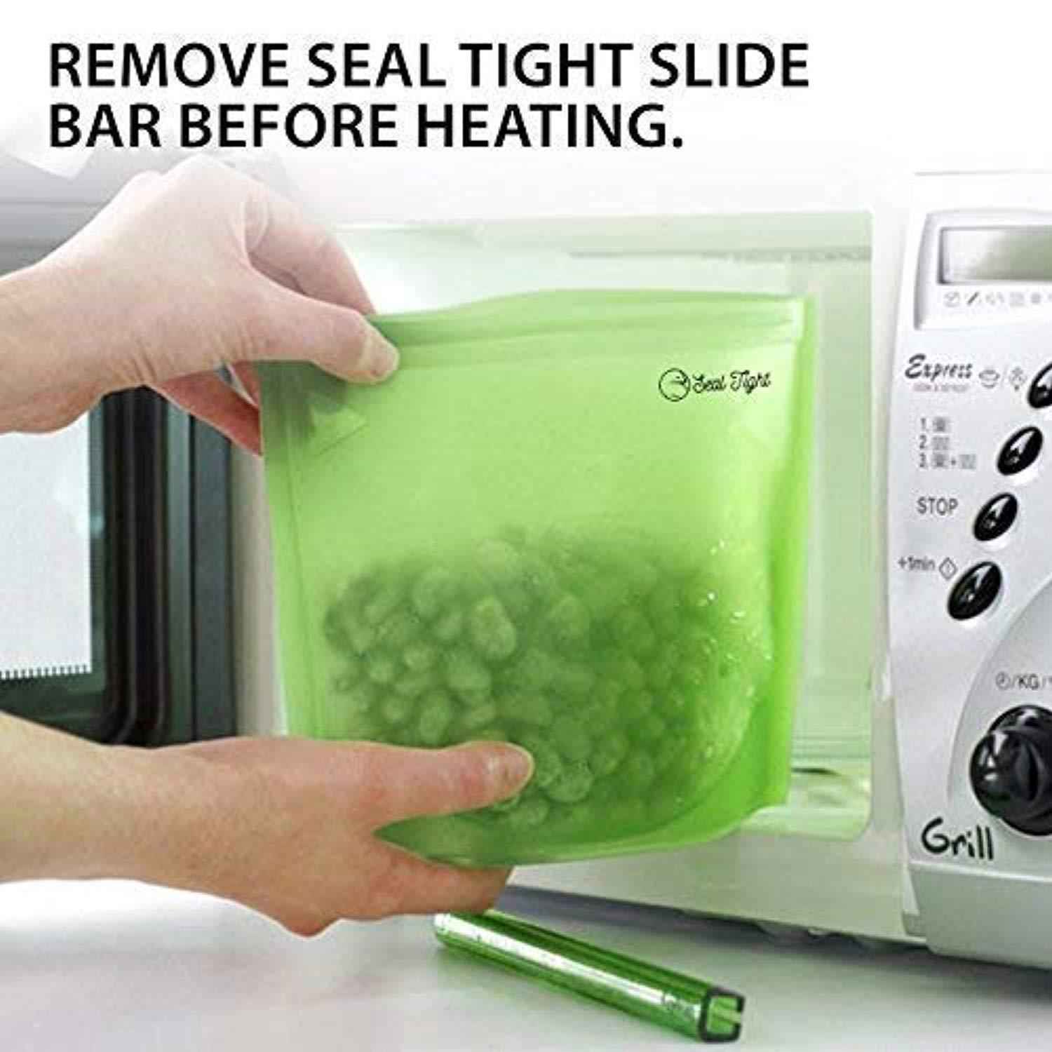 Reusable Silicone Food Grade Storage Bags - Airtight, Microwave, Freeze, Steam Safe (4 Pack)