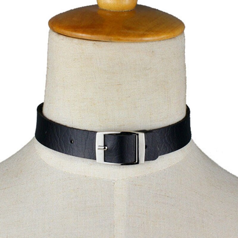 Classic Unisex Gothic Punk Belt Choker Collar Necklace with Leather Chain