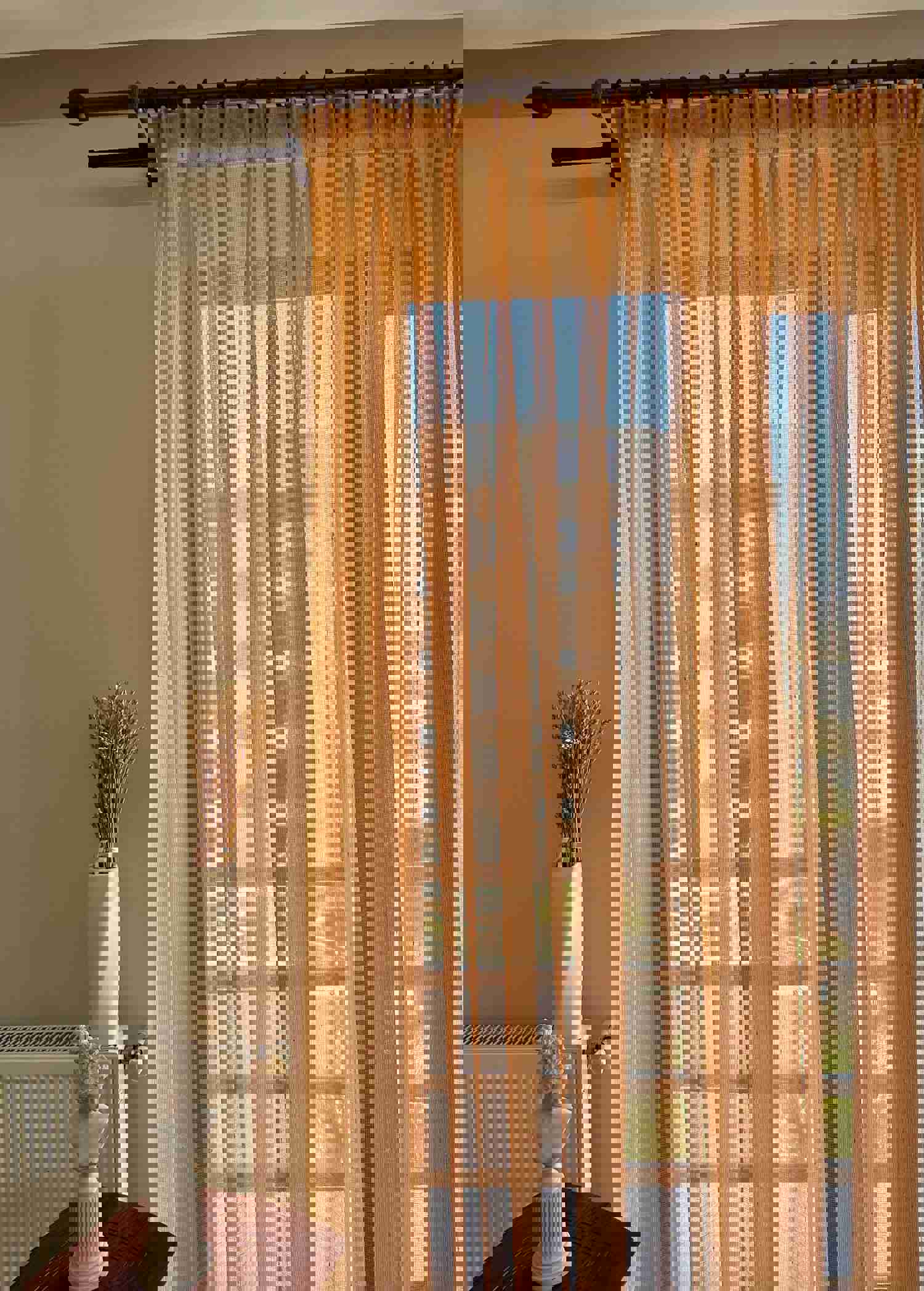 Pinch Pleated Custom Luxury Orange Sheer Curtain For Living Room