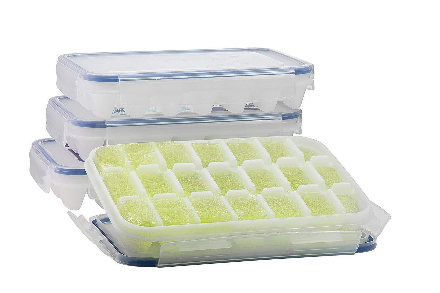 Komax Biokips Ice Cube Trays With Locking Lid - 4-Pack Set for Cocktails & Drinks