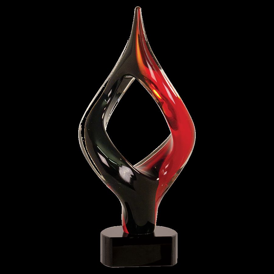 13 1/4 Red & Black Twist Art Glass Sculpture