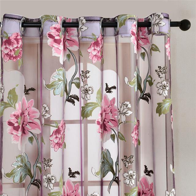 Floral Home Fabric Sheer Tulle Curtains