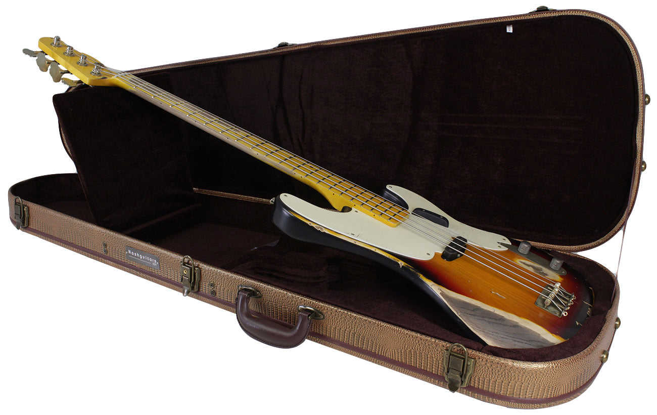 Nash PB-55 Bass Guitar, 3-Tone Burst, Heavy Aging