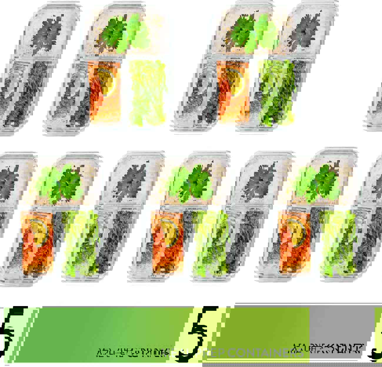 Prep Naturals Glass Meal Prep Containers 3 Compartment 5 Pack - Bento Box Glass Food Storage