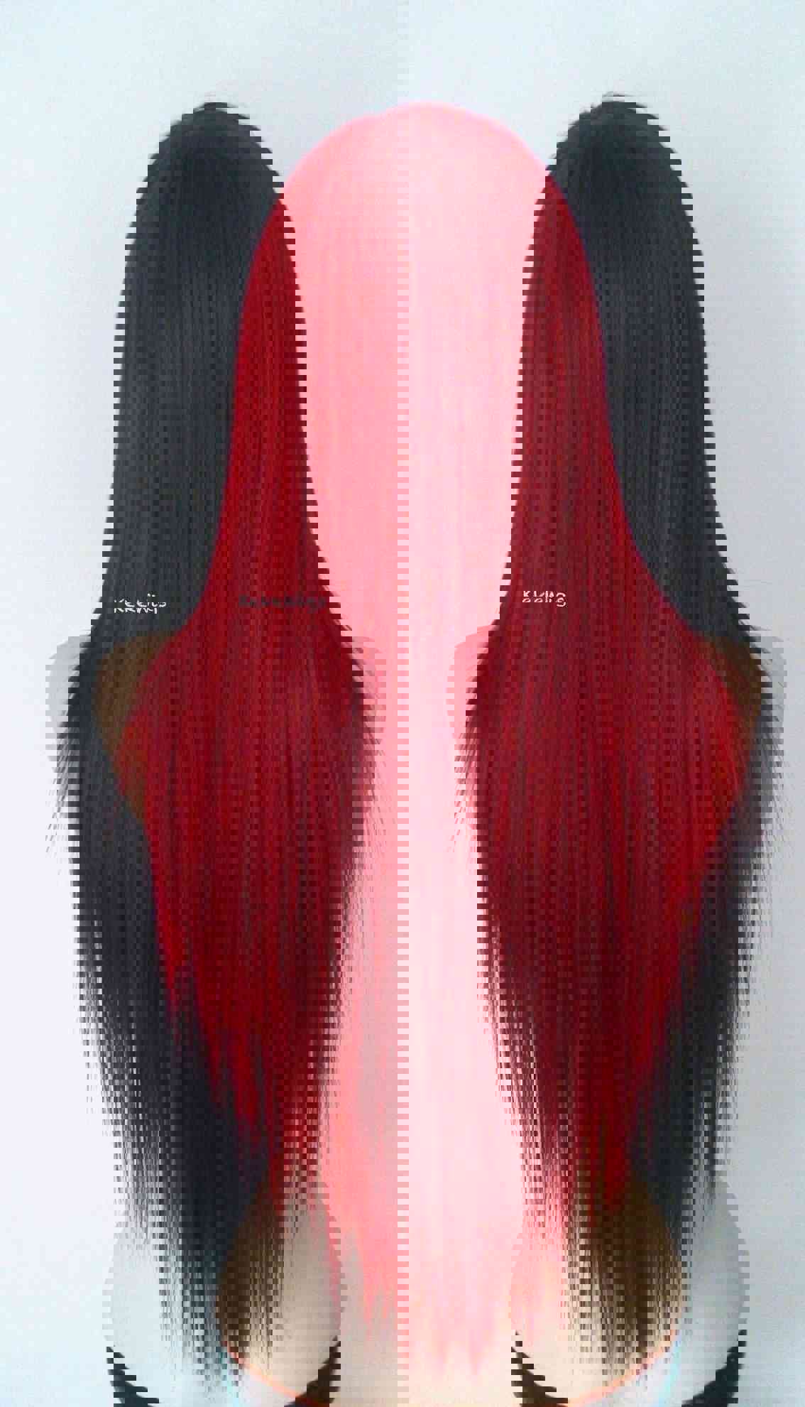 28 Wine Red Long Straight Layered Hair with Long Side Bangs Wig
