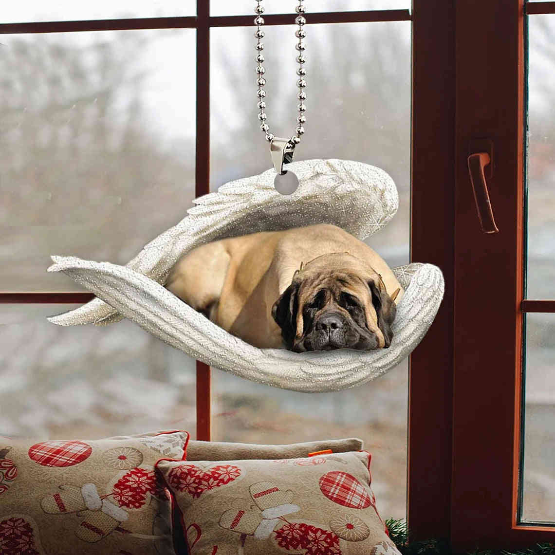 English Mastiff Sleeping Angel Wing - Memorial Dog Lover Rear View Mirror Car Accessory