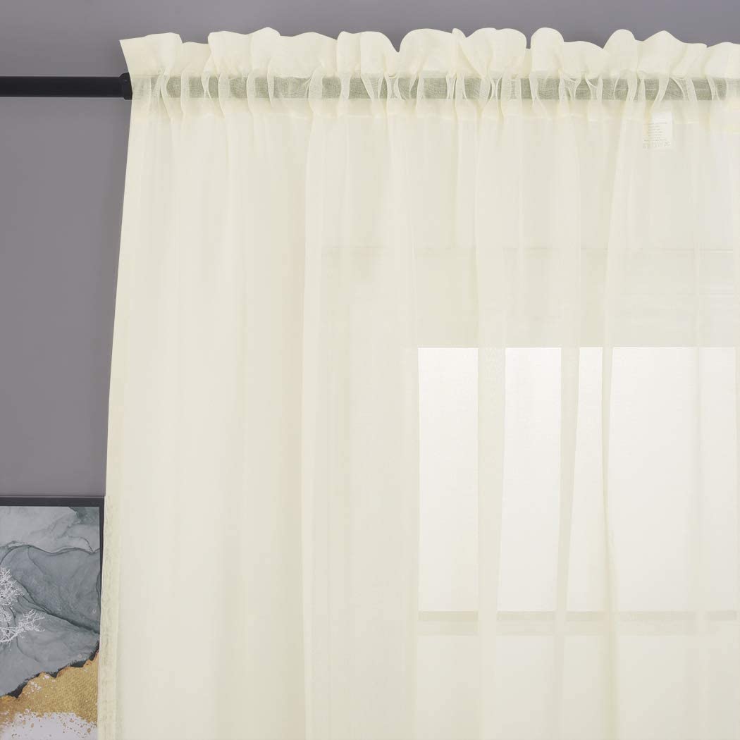 Sheer Curtains for Living Room and Bedroom - Semi Crinkle Voile Extra Wide Drapes