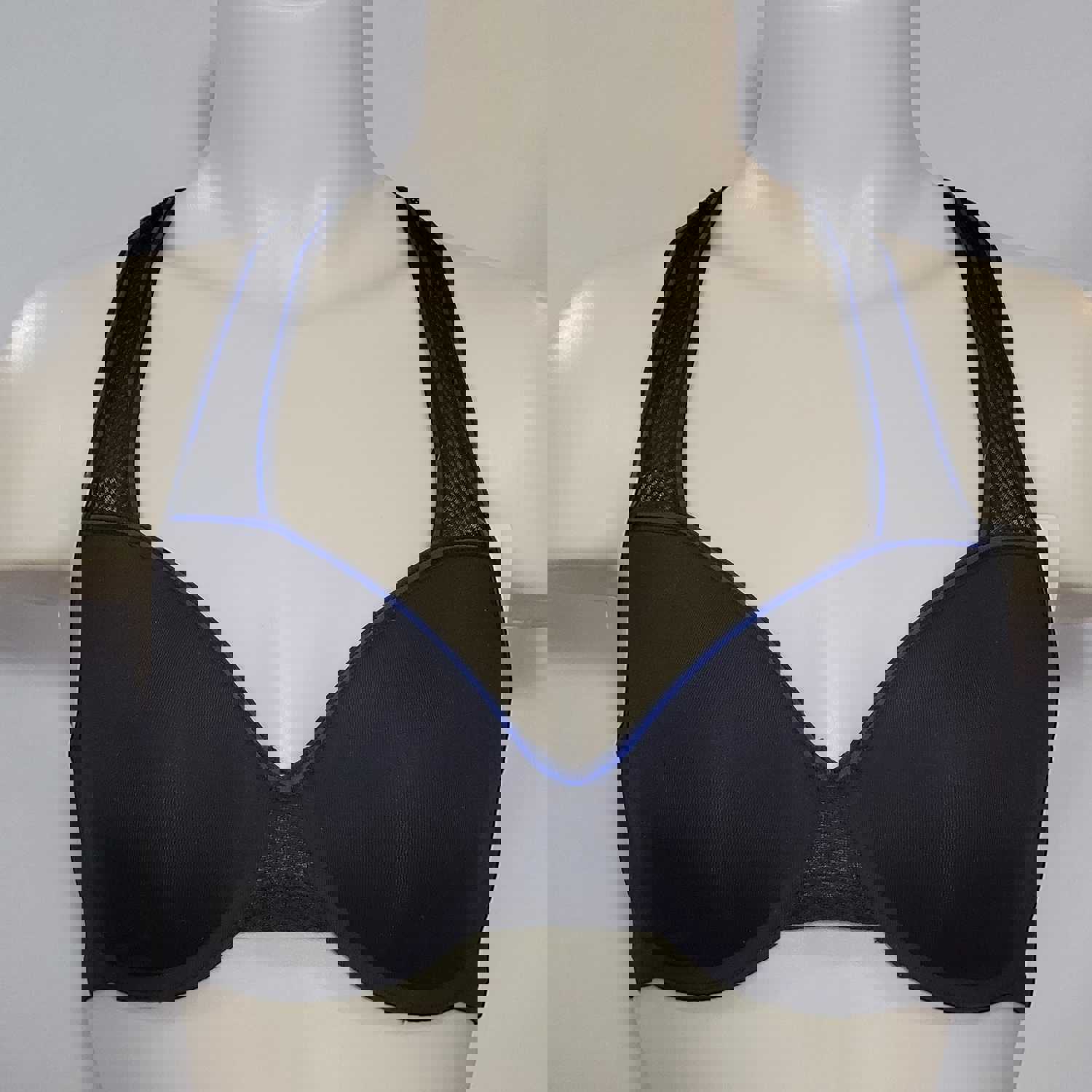 b.temptd 953199 by Wacoal b.active Underwire Sports Bra 30DD Black with Blue Trim