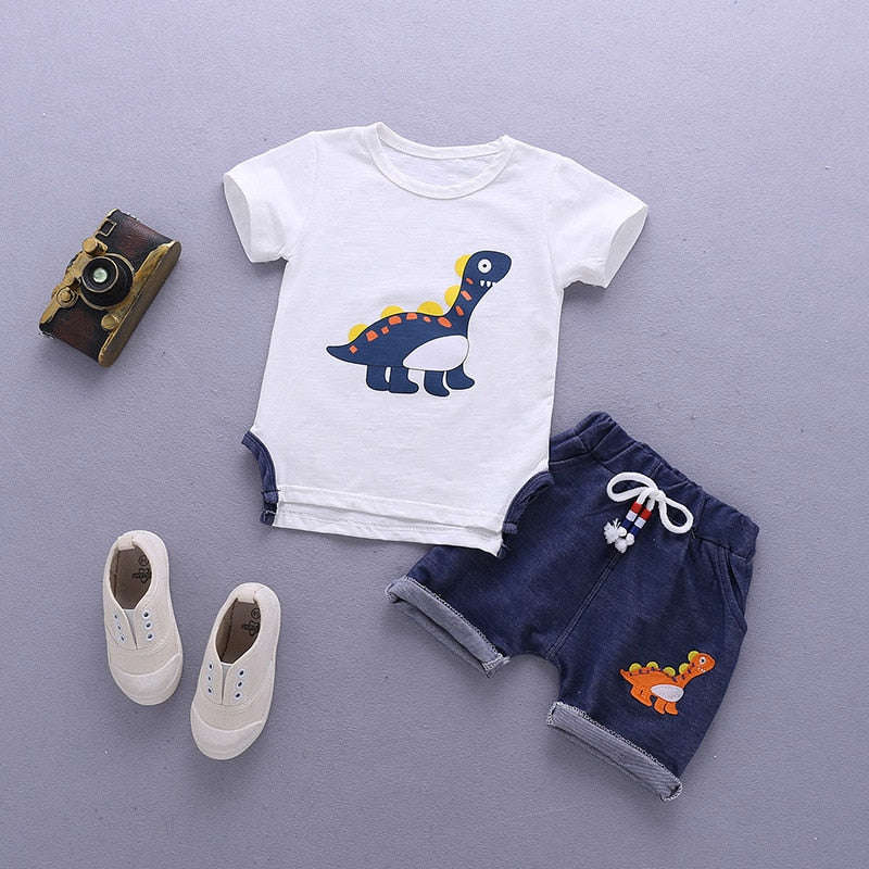 BibiCola Baby Boys Summer Clothing Set - Short Sleeve Shirts + Denim Shorts