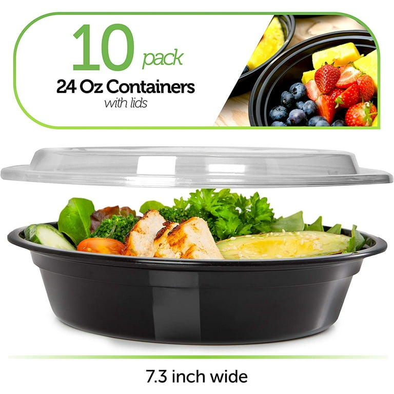 Prep Naturals - 10 Pack 24oz Disposable Meal Prep Containers with Lids, BPA-Free Plastic Food Storage