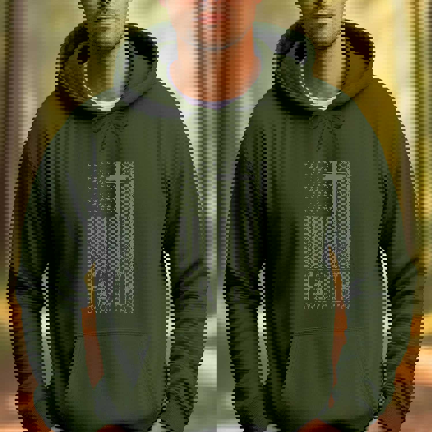 USA Flag Patriotic American Hooded Sweatshirt - Faith Over Fear Prayer Pullover Hoodie