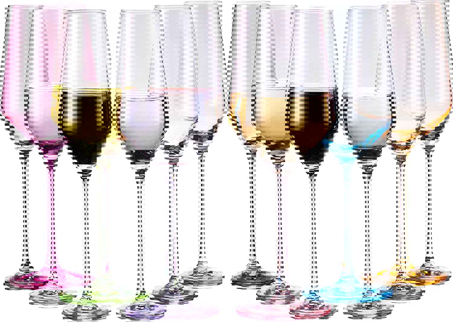 Colored Wine Glass Set, Large 12 oz Glasses Set of 6, Italian Style Hand Blown