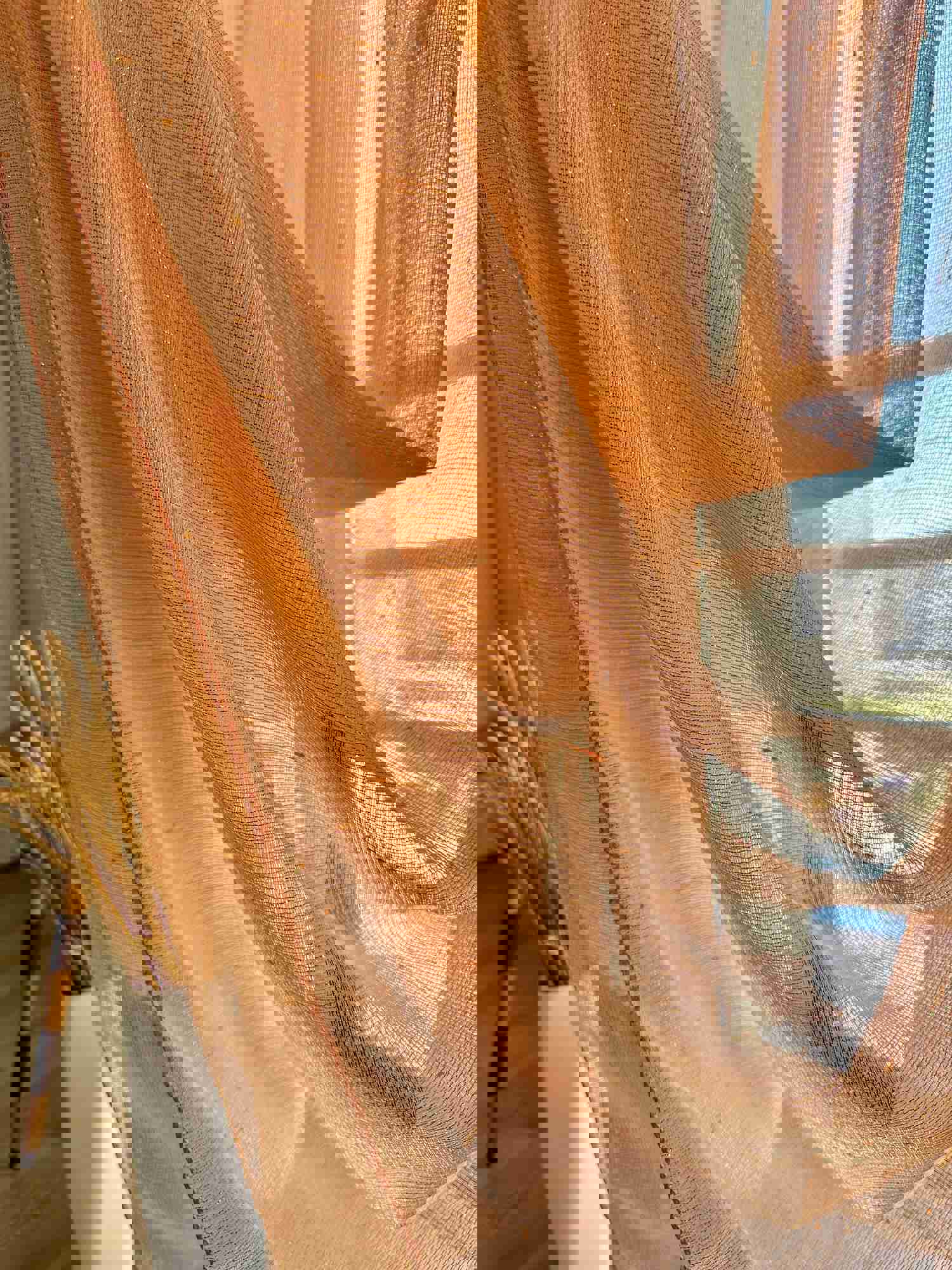 Pinch Pleated Custom Luxury Orange Sheer Curtain For Living Room