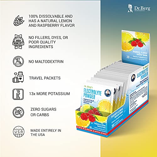 Dr. Berg's Electrolyte Powder Packets - Keto-Friendly Hydration Supplement with Raspberry Lemon Flavor (30 Counts)