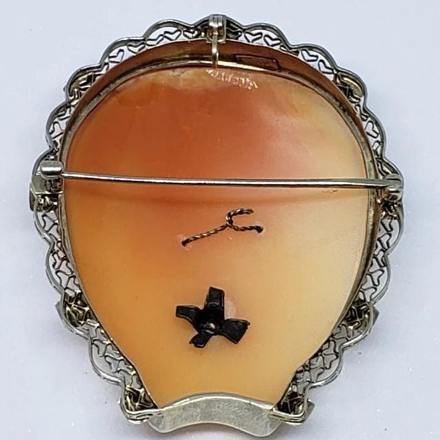 Vintage Horseshoe Cameo Habille Pendant/Brooch in 14K White Gold