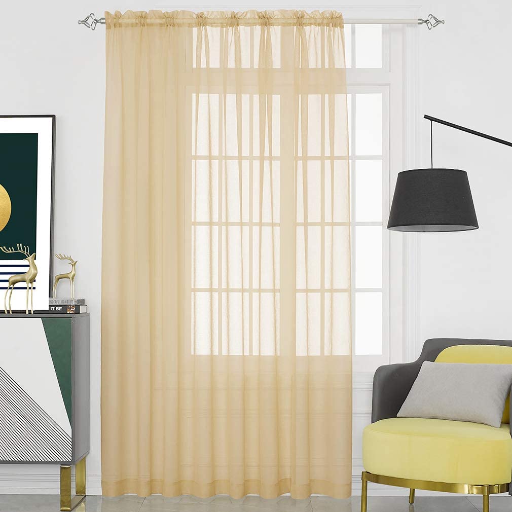 Sheer Curtains for Living Room and Bedroom - Semi Crinkle Voile Extra Wide Drapes