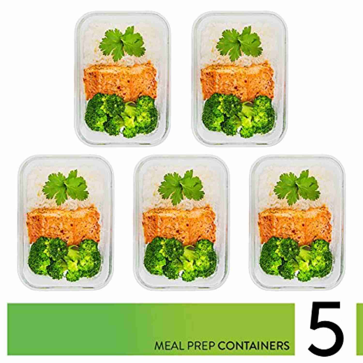 5-Pack 36oz Glass Meal Prep Containers with Lids - Airtight & Leak-Proof