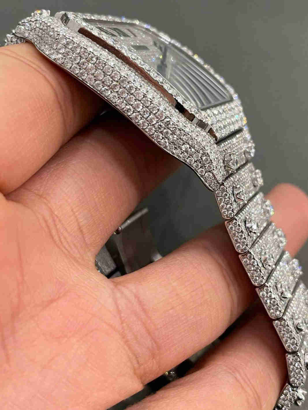 Fully White Bust Down Roman Numeral Moissanite Hip Hop Watch