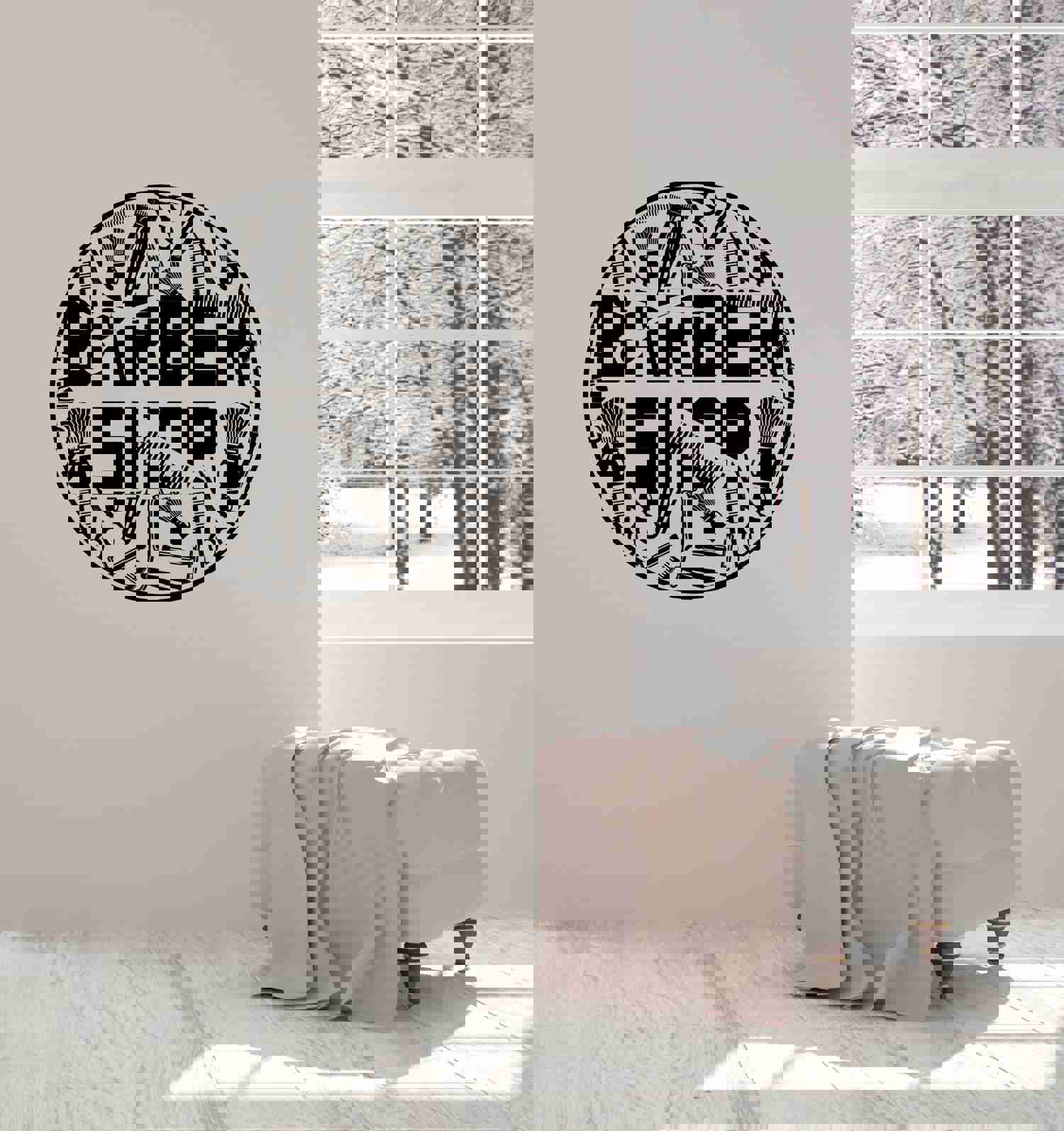 Barber Shop Vinyl Decal - Beauty Salon Scissors Tools Lettering Circle Stickers Mural (k323)