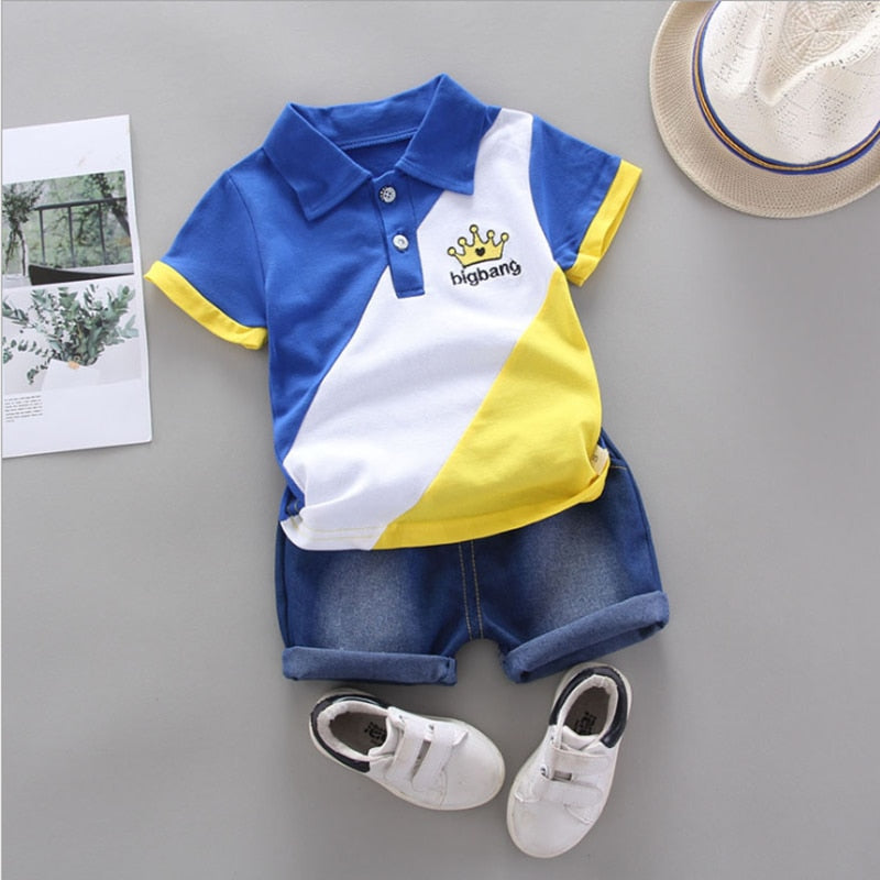 BibiCola Baby Boys Summer Clothing Set - Short Sleeve Shirts + Denim Shorts