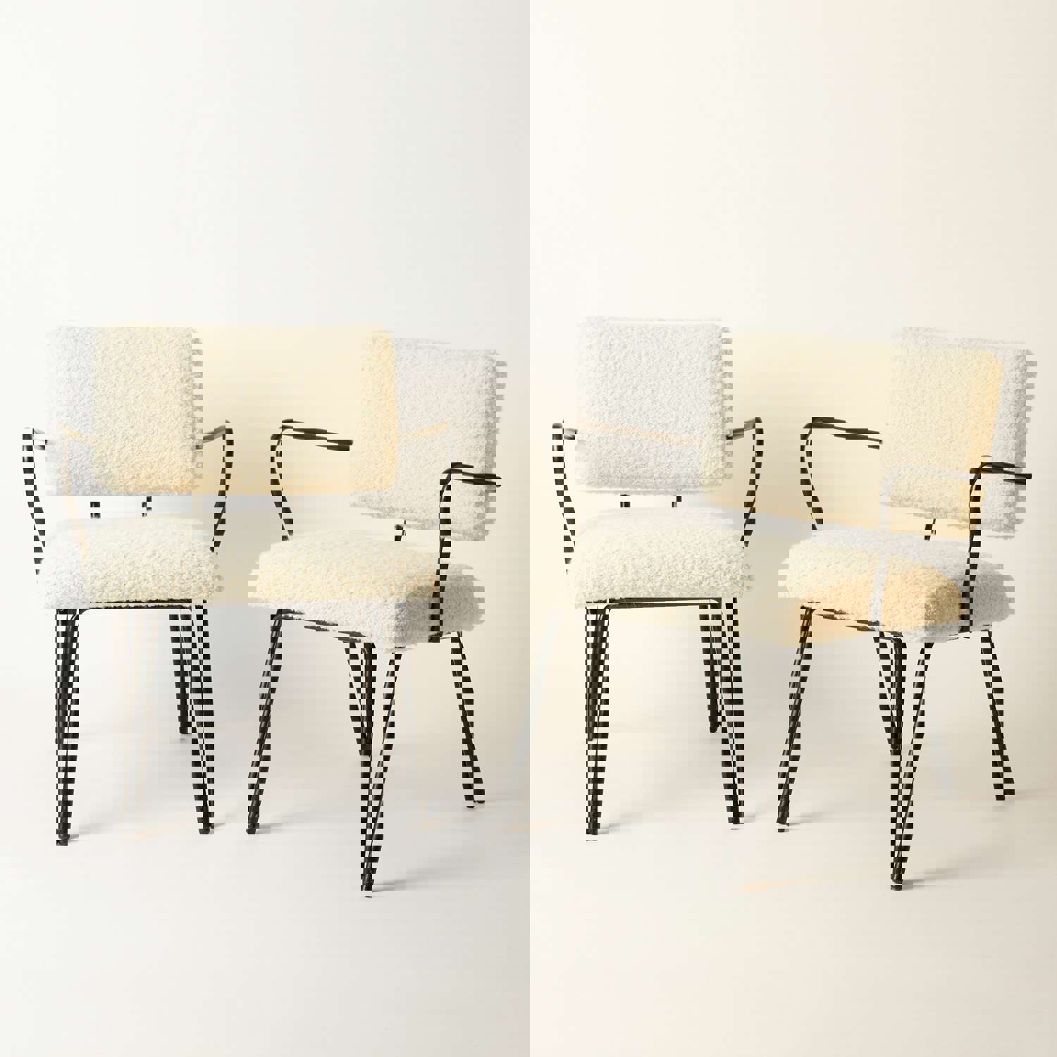 Mid Century Black Iron Upholstered Chairs (Pair)