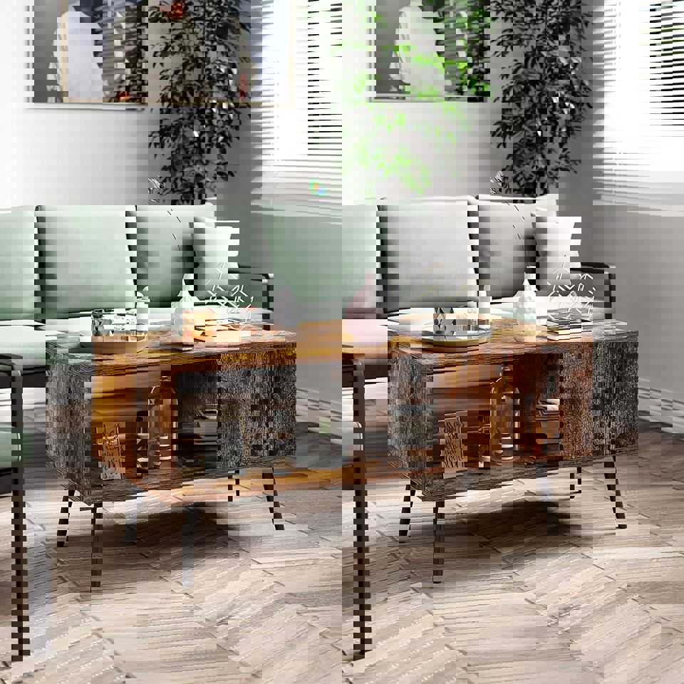 39 Retro Rectangular Coffee Table, Mid-Century Accent Table, Rustic Brown