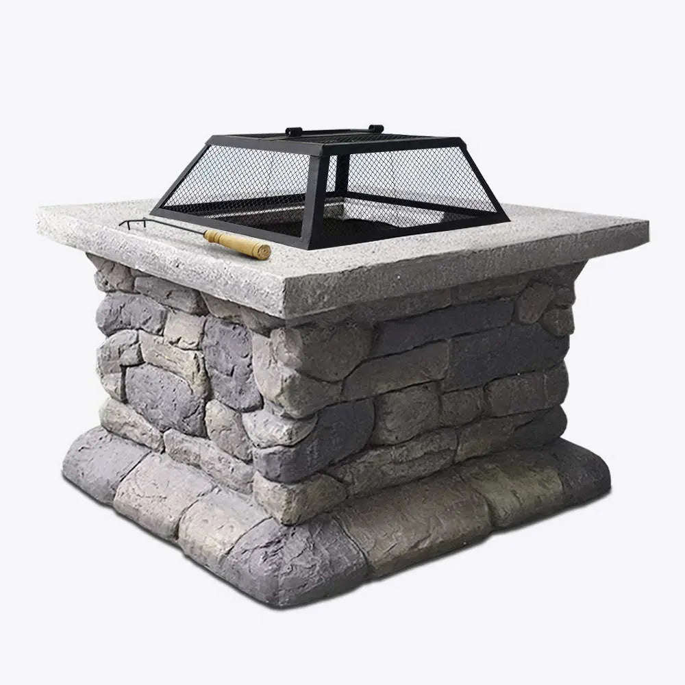 Grillz Fire Pit Outdoor Table - Rustic Charcoal Garden Fireplace for Backyard Gatherings