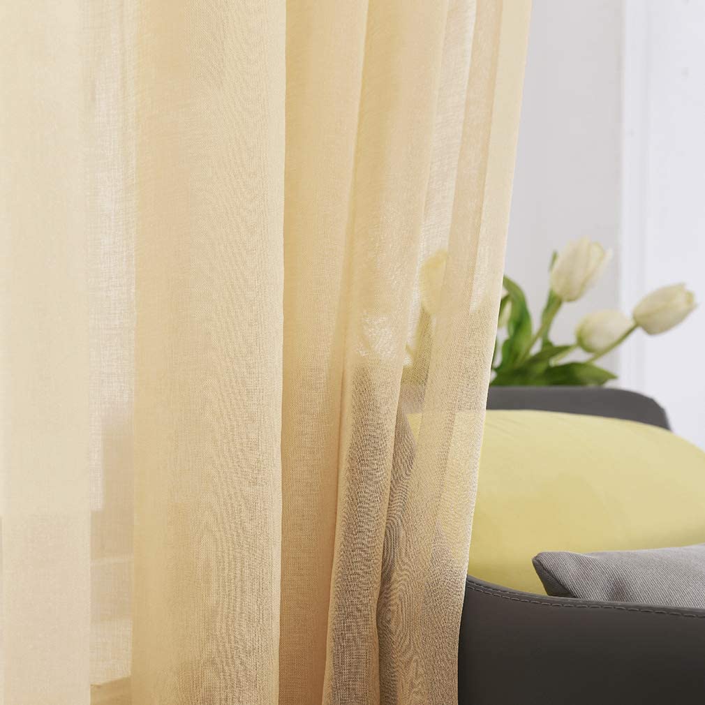 Sheer Curtains for Living Room and Bedroom - Semi Crinkle Voile Extra Wide Drapes