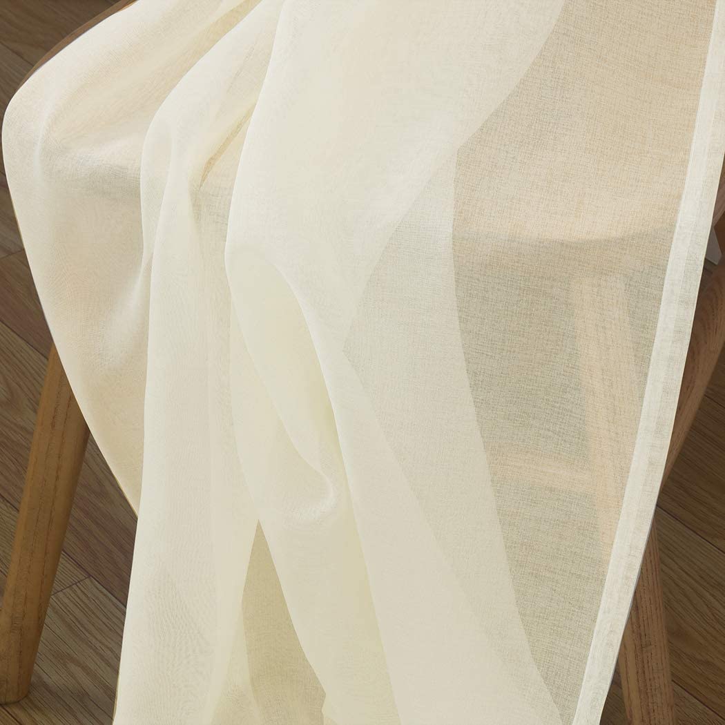 Sheer Curtains for Living Room and Bedroom - Semi Crinkle Voile Extra Wide Drapes