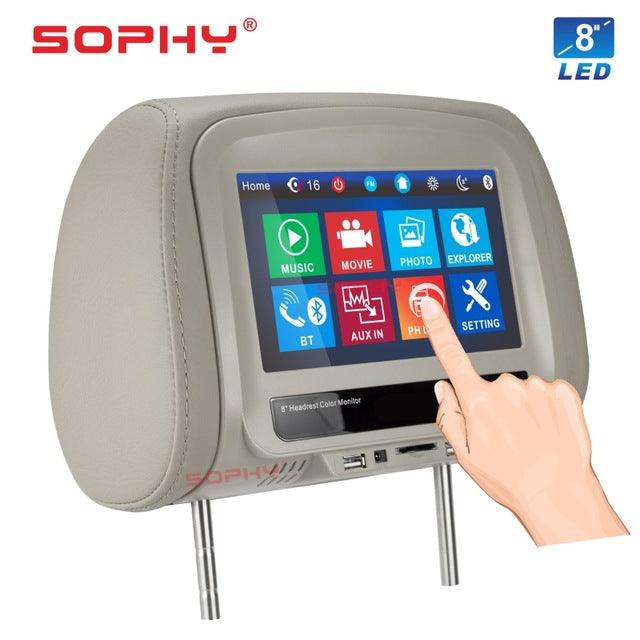 New 8-inch Touch Screen Universal Car Headrest Monitor Pillow with Bluetooth, FM, IR, and MP5 Player (SH8068-MP5)
