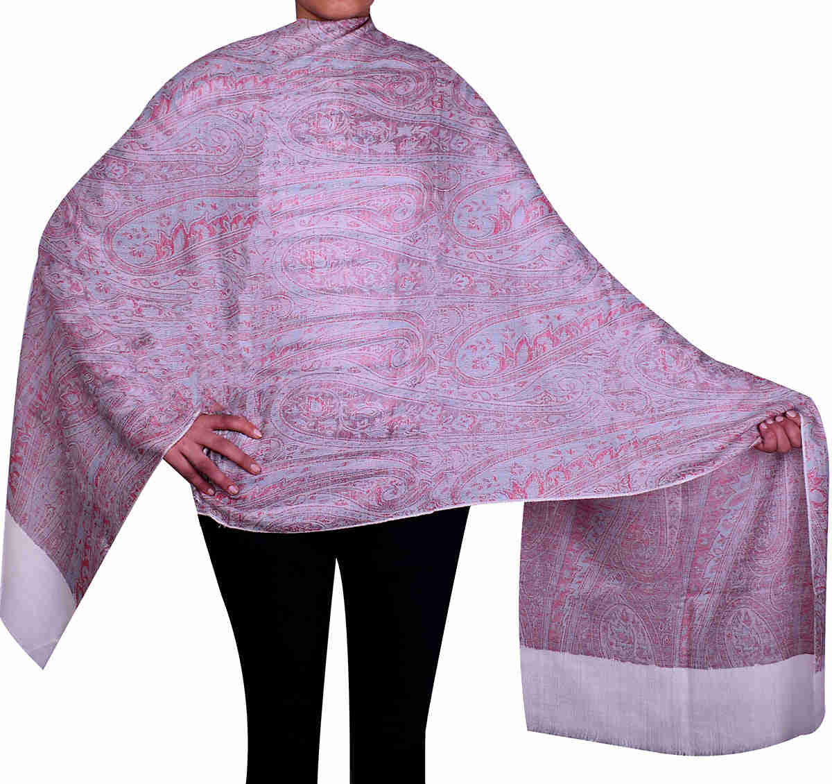 Womens Paisley Wool Shawl Wrap - Handmade in Kashmir (80 x 40 inches)