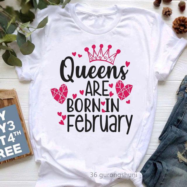 Golden Crown Queen Born in January to December Graphic Print T-Shirt for Women