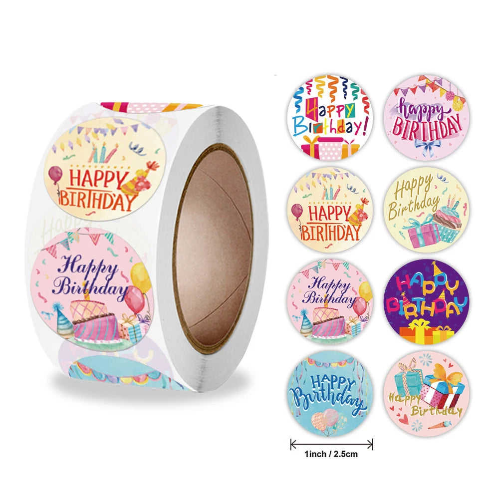CIFEEO-100-500pcs Happy Birthday Stickers for Gift Decoration and Scrapbooking