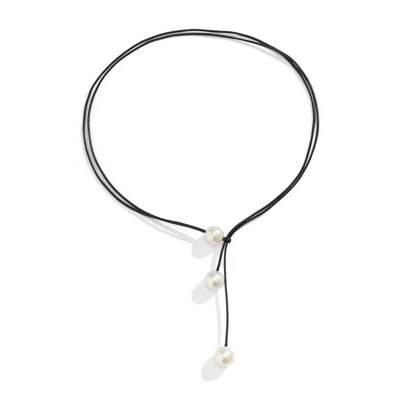 Simple Pearl Beads Pendant Necklaces Wax Rope Long Tassel Pull Design Clavicle Chain for Women