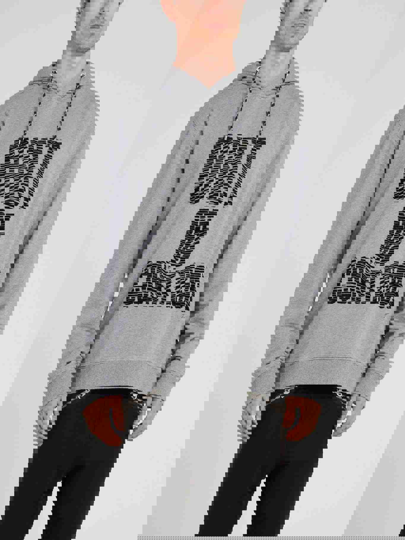 Grey Distorted Statement Print Hoodie by Just Cavalli