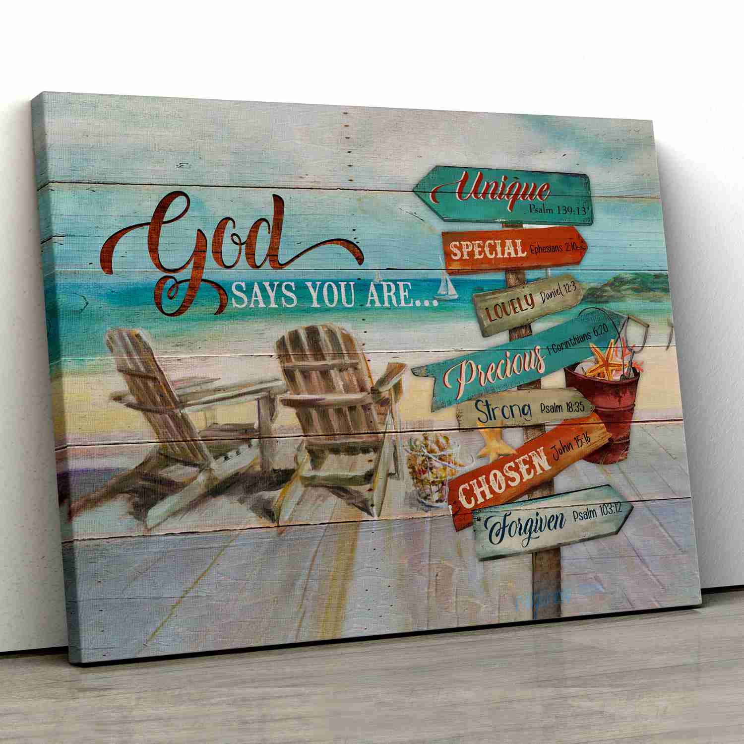 God Says You Are - Unique, Special, Lovely, Precious, Strong, Chosen, Forgiven - Ocean View Painting Canvas - Jesus Canvas Print, Wall Art