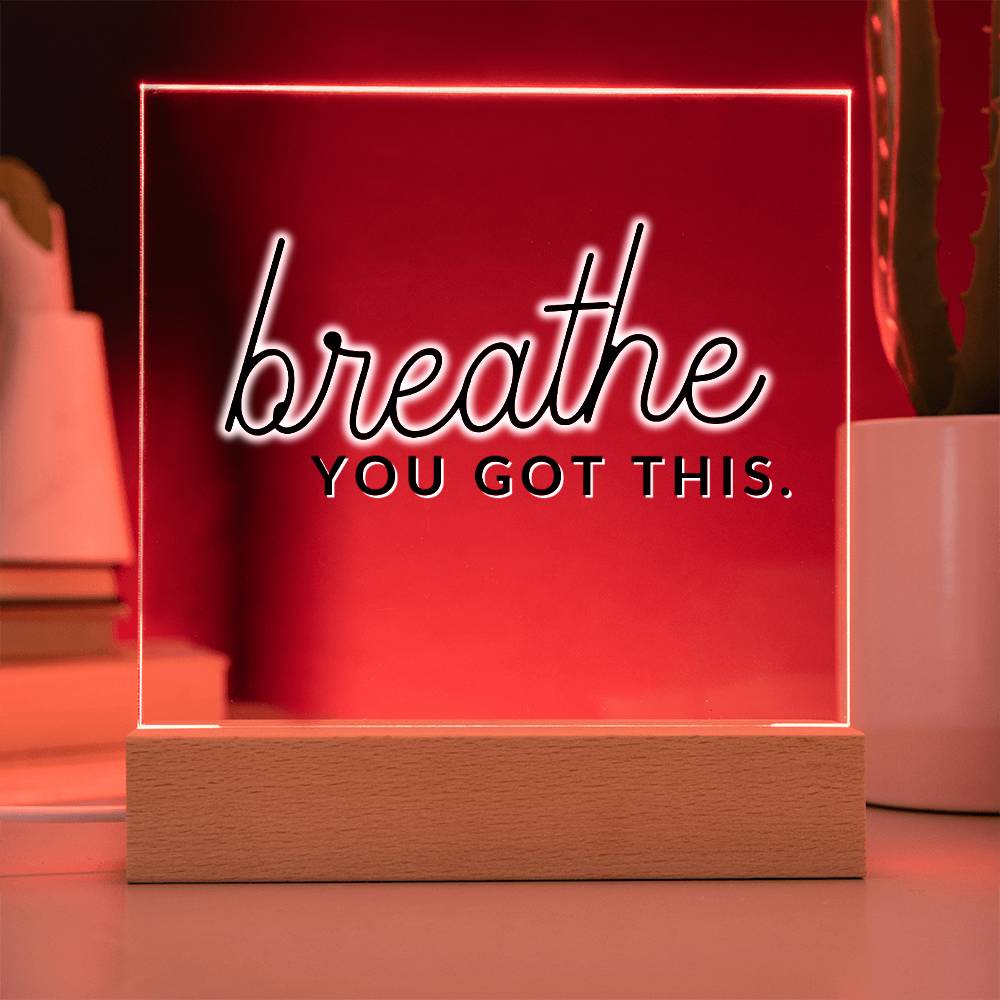Breath - Motivational Acrylic Plaque with LED Night Light - Inspirational Home Decor - Perfect Gift for Encouragement, Birthday or Christmas