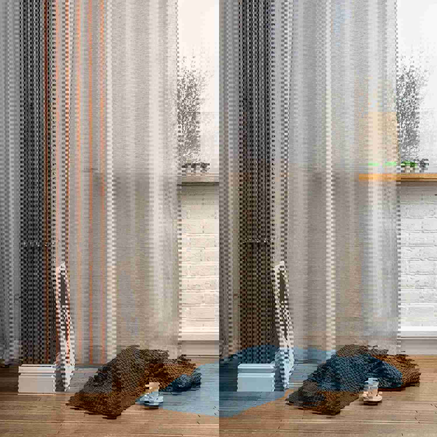 White Linen Sheer Curtain for S-Fold Track - Unlined Sheer Curtain Panel