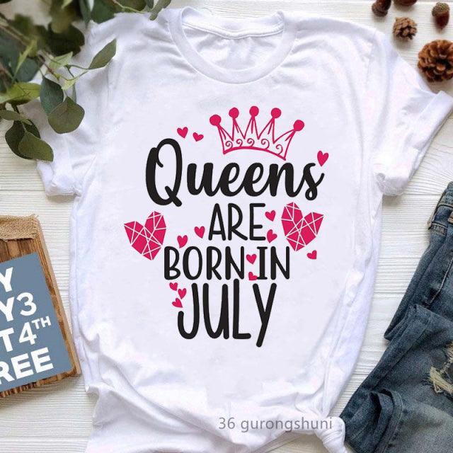 Golden Crown Queen Born in January to December Graphic Print T-Shirt for Women