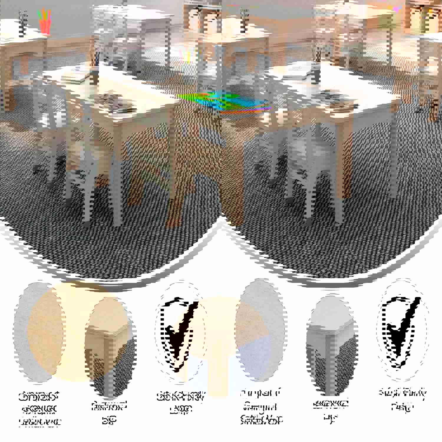 Bright Beginnings Commercial Grade Wooden Rectangular Preschool Classroom Activity Table