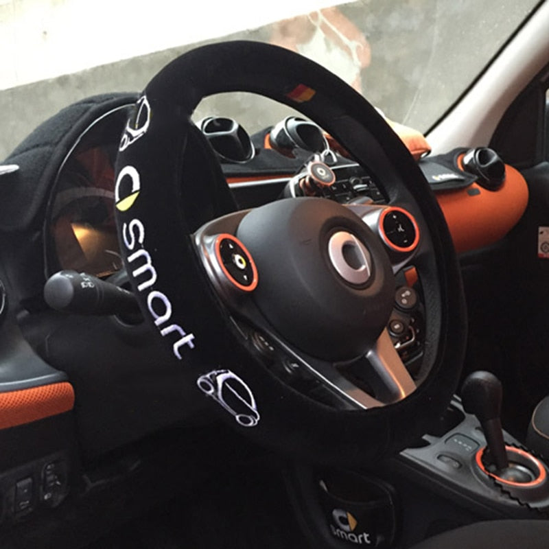 Flannelette Steering Wheel Cover for Smart Fortwo/Forfour 451 453 - Universal Fit