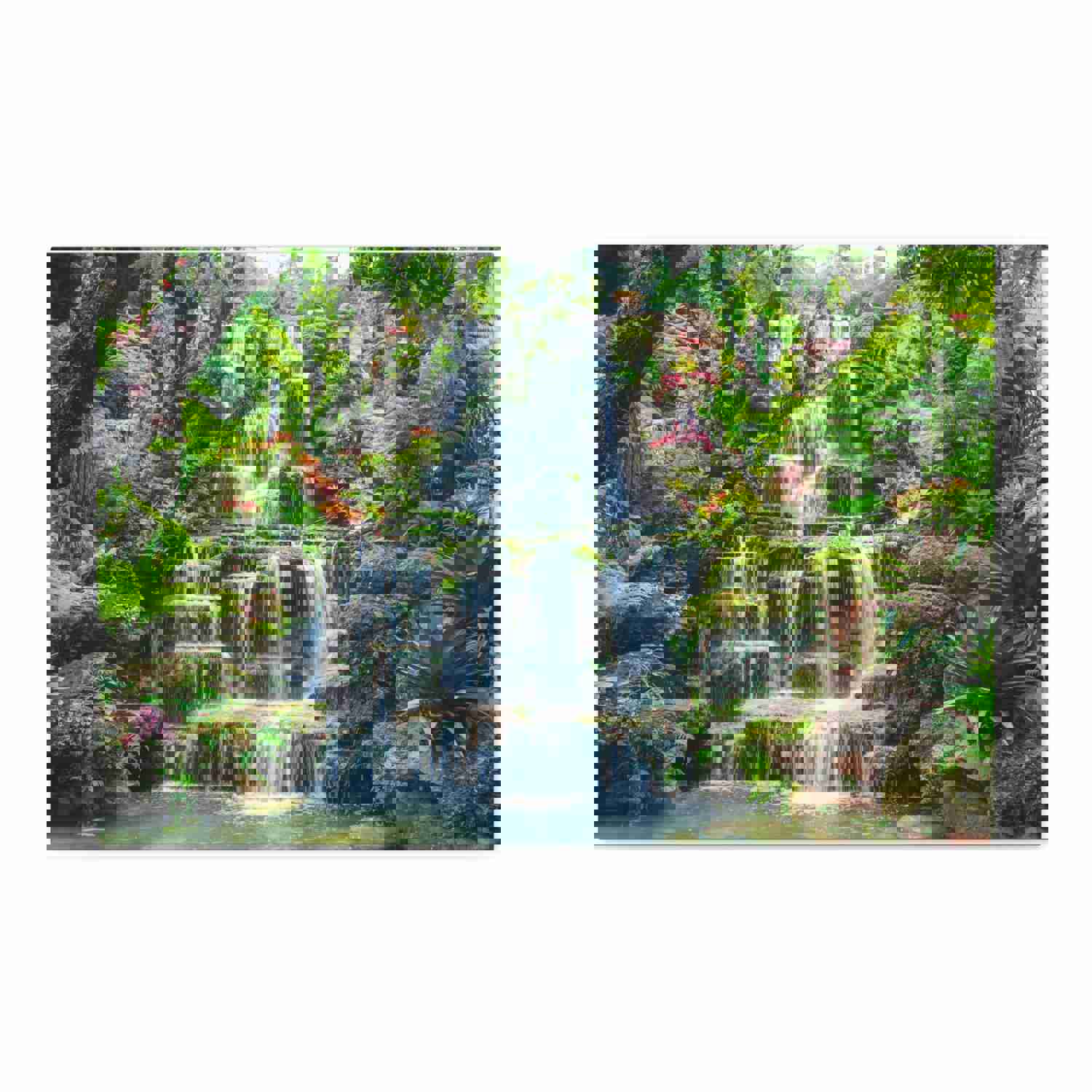 Waterfall with Maple Trees Kyoto Garden Canvas Wall Art - Ready-to-Hang Home Decor