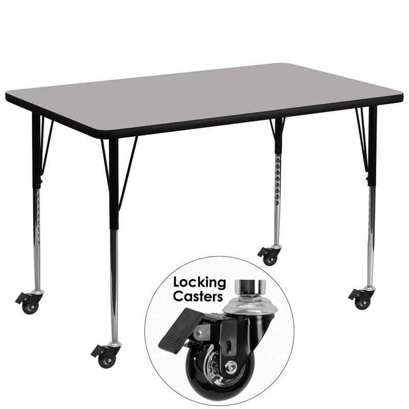 Flash Furniture Mobile 36W x 72L Rectangular Grey HP Laminate Activity Table with Adjustable Legs