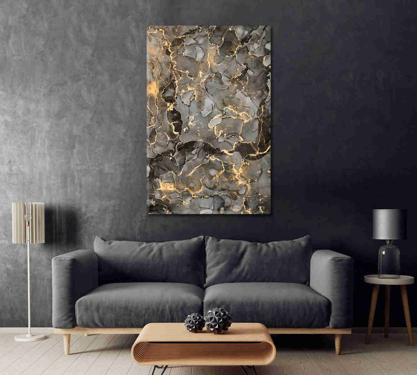 Natural Luxury Abstract Fluid Art with Golden Swirls - Canvas Print for Home and Office Decor