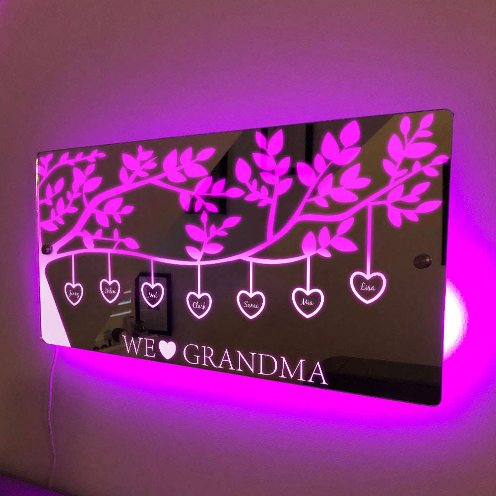 Personalized Name Custom Family Tree LED Mirror Light - Unique Wall Art Gift for Mothers Day, Anniversary, Birthday