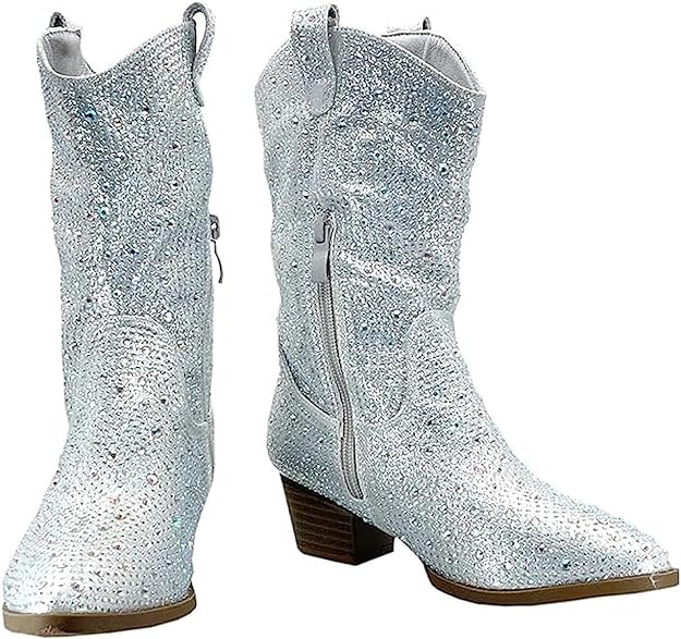 Forever Girls/Kids Rhinestone Western Cowgirl Cowboy Pointed Toe Low Heel Boots