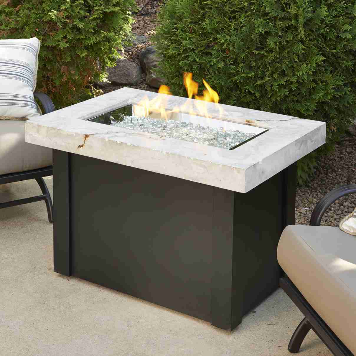 The Outdoor GreatRoom Company Providence 32-Inch Rectangular Natural Gas Fire Pit Table - White