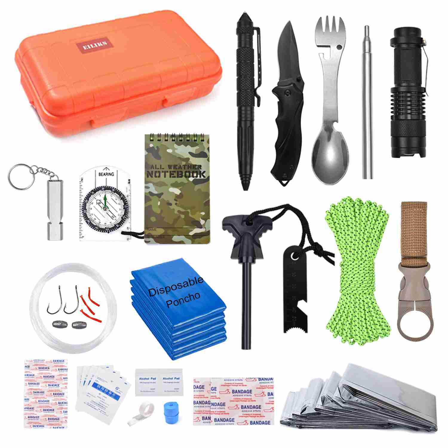 EILIKS 47 in 1 Outdoor Emergency Survival Kit for Camping, Hiking, and Adventure