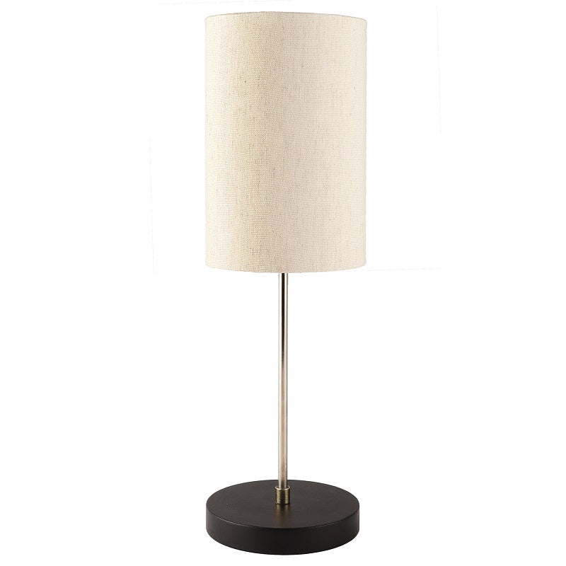 BTR CRAFTS Silver Rod With Black Wooden Base Table Lamp (Cylinder Lampshade)